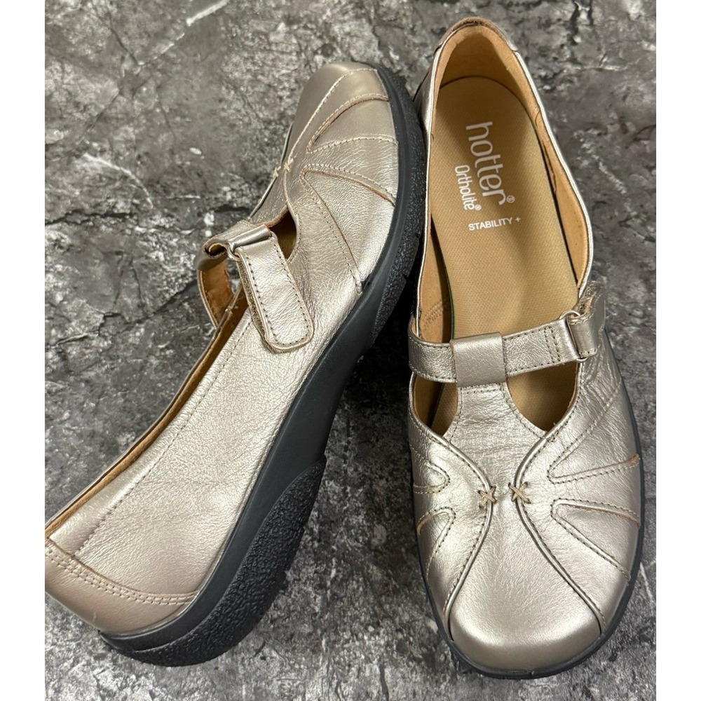 Hotter Womens Nirvana II Leather Mary Jane Comfort Flats Dark Gold Metallic 11